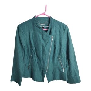 WHBM Linen Loyocell Blend‎ Assymetrical Zip Office Preppy Moto Blazer Jacket 14